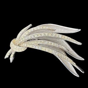 Vintage MCM Coro Silver-Tone Crystal Leaf Spray Brooch - Women's Jewelry